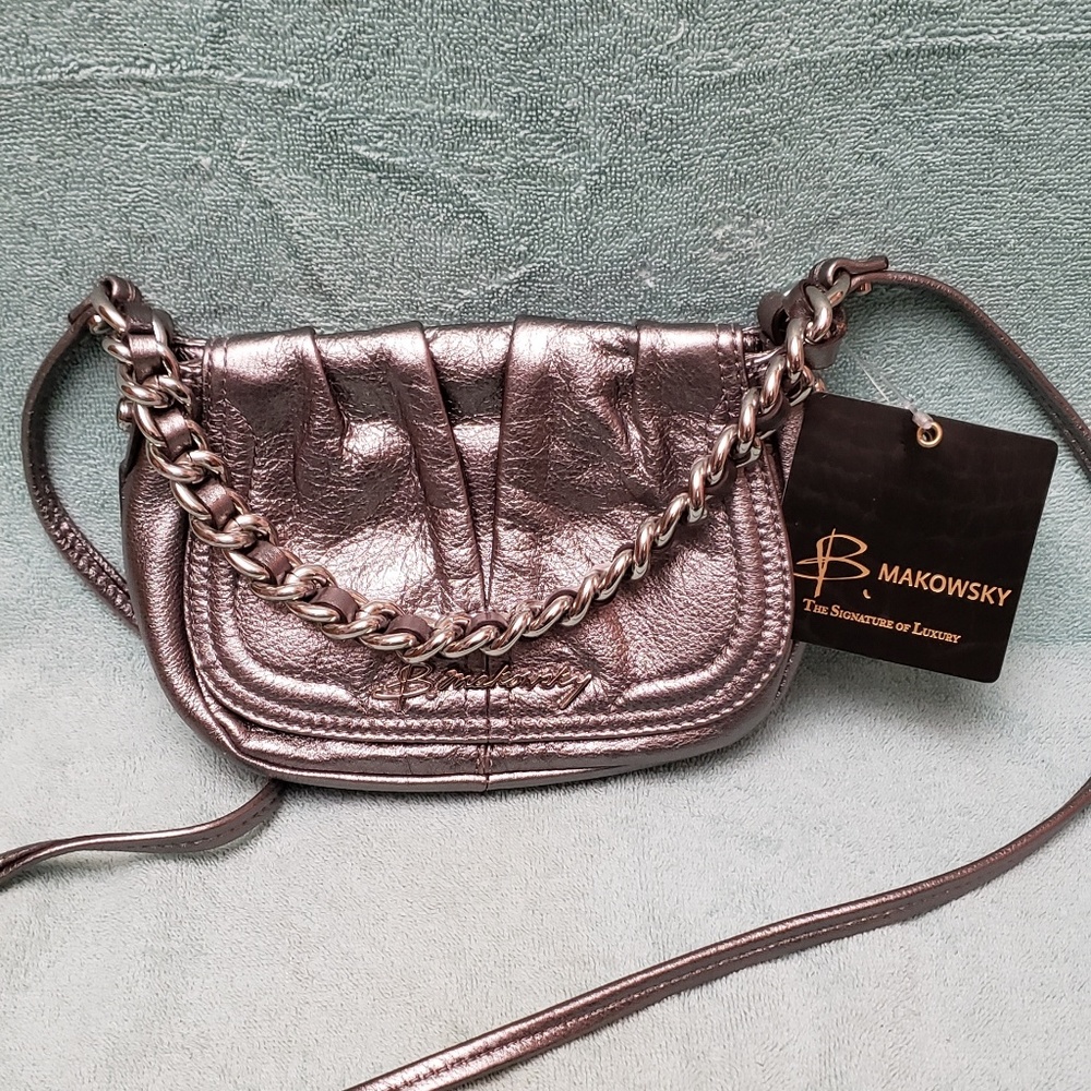 NWT B Makowsky "Vanessa" Metallic Cross Body Purse